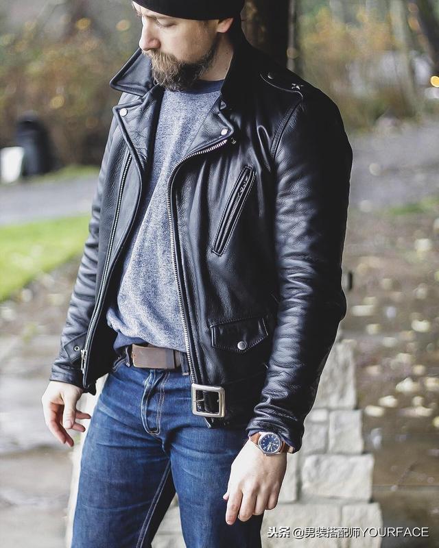 男生格子衬衫和皮夹克这样搭配最好看，想穿的有型的朋友可以学习